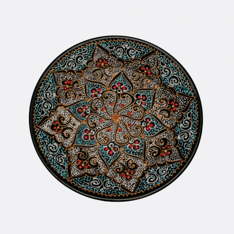 Unique handmade decorative plate from Uzbekistan, 26 cm, drip technique